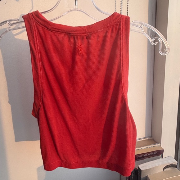 AllSaints Red Ribbed Tank Top - Women's Sleeveless Crop - Picture 2 of 4